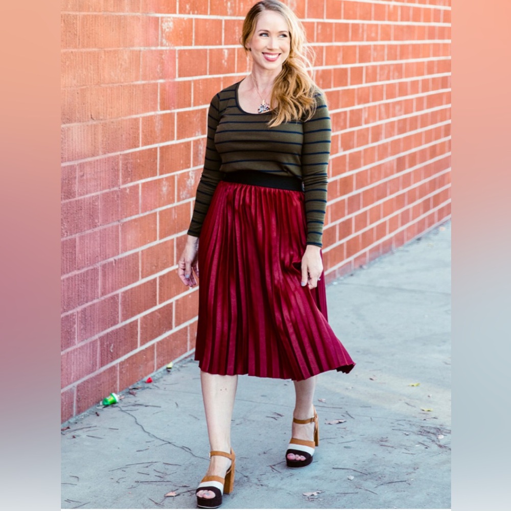 LuLaRoe Wine Pleated Midi Skirt